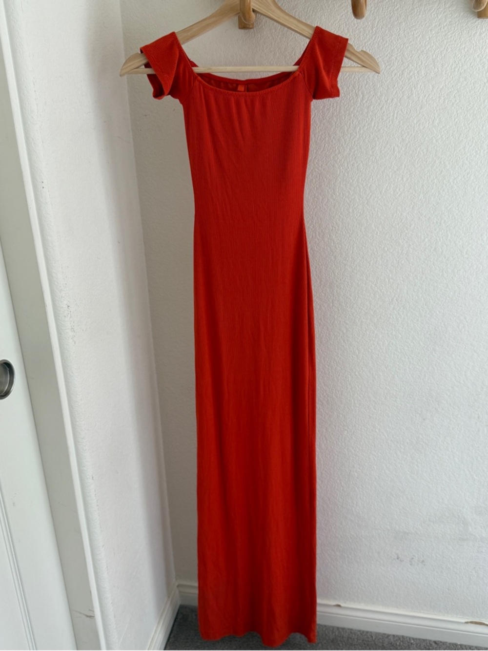 SKIMS SOFT LOUNGE ribbed Orange off the shoulder maxi dress shade fire Size XXS - Picture 4 of 8
